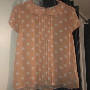 Pink and white polka dot peter pan collar shirt
